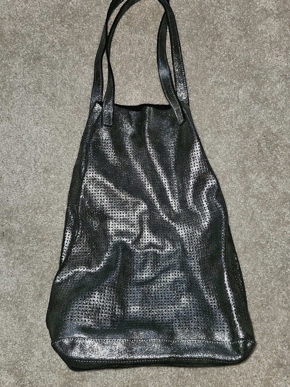 Moda Luxe Black Perforated Shoulder Tote
